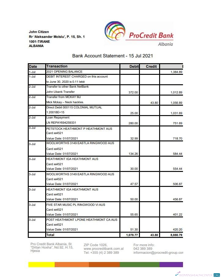 Download Albania ProCredit bank statement Photoshop template